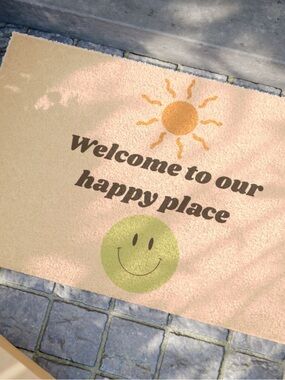 Welcome to Our Happy Place White Doormat - Neutral Home Accent